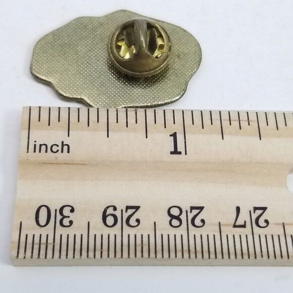 Vintage Guardian Angel Lapel Pin, Woman with Wings in Blue Dress Holding Dove - Picture 4 of 5